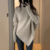 Turtleneck Sweater Women Baggy Fashion Design Pullover French Solid Color Thickened Knit Jumper Oversized Sweater Кофта Женская