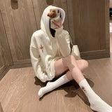 DERMEARNE Retro American Embroidered Hoodie Women Loose Autumn Winter Thickened Design Oversize Jacket Trendy Outerwear Coat