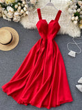 DERMEARNE Summer Robe 2025 Dress Women V Neck Long Party Evening Dresses Sexy Tank Backless Spaghetti Strap Maxi Female Holiday Vestidos