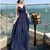 DERMEARNE Sexy v neck pleated backless  Slip Dress Chic Evening Party Club Summer Vestidos Women Hip Wrap dresses