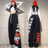 DERMEARNE Korean Y2K Streetwear White Jogging Sweatpants Women Harajuku Sports Pants Oversized Hip Hop Letter Wide Leg Trousers