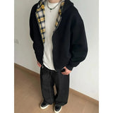 DERMEARNE Casual Retro High Street Plaid Zipper Hoodie Women American Y2k Harajuku Fashion Brand Clothing Casual Oversized Sweatshirt Men
