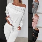 Women 2 Pieces Set Tracksuit 1 Shoulder Sweatshirt Pants Sets Velvet Lounge Suit