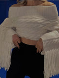 Tassels Solid Women Sweater Off Shoulder Knitted Female Pullover 2024 Autumn Elegant Casual Loose Long Sleeves Lady Sweaters
