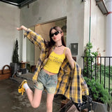 DERMEARNE Long Sleeve Plaid Shirt Women's Spring Autumn New Hong Kong Style Small Size Loose Outerwear Open Cardigan Long Shirt