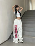 DERMEARNE Korean Y2K Streetwear White Jogging Sweatpants Women Harajuku Sports Pants Oversized Hip Hop Letter Wide Leg Trousers