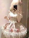 DERMEARNE Sweet Princess Elegant Woman Party Dress Y2k Lolita Chic Bow Fairy Vintage Dress Slim Waist Lace Bandage Outfits French Summer