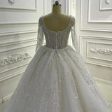 DERMEARNE Customzied Luxury Glitter Modern Sweetheart Heavy Bead Rhinestone Mermaid Wedding Dress Overskirt Long Sleeves Bridal Gowns