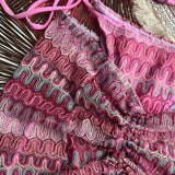 DERMEARNE Knitbikini Set Of Three Sexy Striped Swimwear Middle Age Polyester Fiber Beach Style Printed Knitted Bikini