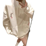 DERMEARNE Retro American Embroidered Hoodie Women Loose Autumn Winter Thickened Design Oversize Jacket Trendy Outerwear Coat