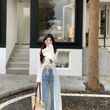 DERMEARNE 2025 Summer New Lace Oversized Cardigan Y2k E-Girl V-neck  Up All-match Shirts Mujer Mid-length Long Sleeve Tops Women