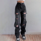 DERMEARNE Ripped Vintage Woman's Jeans Distressed  Streetwear Hole Hip Hop High Waist Pants Fashion Straight Denim Trousers Summer Jean
