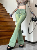 DERMEARNE Harajuku Y2k Washed Distressed Gradient Flare Jeans Women High Waist American Retro Straight Tight Jeans Hot Girl Denim Trousers