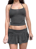DERMEARNE Fashion Stripe Simple Halter Tops + A-Line Mini Skirts  Women’ Set Causal Design Trendy Clothing
