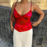 DERMEARNE Women Summer Vintage y2k Aesthetic Crop Tops Floral Print Boho Sleeveless Spaghetti Strap Mesh See Through Coquette Tanks Camis