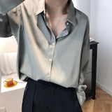 DERMEARNE All-match Satin Finish Shirts And Blouses Women Clothing Casual Top OL Long Sleeve Button Elegant Shirts French Solid Blouses