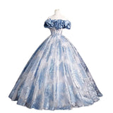 DERMEARNE 2026 New Blue One Shoulder Printed Strapless Evening Dress Fashionable Slimming Art Exam Back Strap Dress Adult Dress