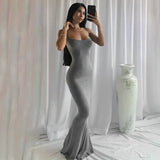 DERMEARNE Satin Slip Sleeveless Backless Maxi Dress Women 2025 Y2K Summer Bodycon Elegant Sexy Outfits Ladies Birthday Party Club Sundress