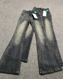 DERMEARNE Gothic Washed Denim Flare Pants Women Autumn Streetwear Slim Black Grey High Waisted Jeans Vintage Long Pants Y2k Clothes