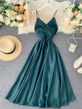 DERMEARNE Summer Robe 2025 Dress Women V Neck Long Party Evening Dresses Sexy Tank Backless Spaghetti Strap Maxi Female Holiday Vestidos