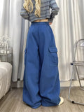 Korean Y2K Fashion Drawstring Casual Baggy Cargo Jeans Pants Women Clothing Straight Wide Leg Sweatpants Female Trousers