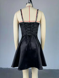 DERMEARNE Short skirt sequin patchwork strapless suspender dress