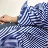 DERMEARNE Women Shirt Blouse Blue Vertical Striped Shirt Women's Autumn Clothing Loose Long Sleeve Shirt Blusas Mujer
