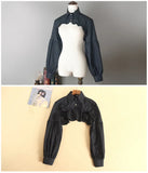 Dermearne Women Puff Long Sleeve T Shirts Short Top Blouse Ruffled Button Detachable Spread Collar Sweater Decorative Accessories T Shirt