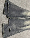 DERMEARNE Gothic Washed Denim Flare Pants Women Autumn Streetwear Slim Black Grey High Waisted Jeans Vintage Long Pants Y2k Clothes