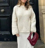 Women Fashion Loose Knit Sweater O-neck Long Sleeves Autumn Winter Sweaters Elegant Warm Casual Pullovers 2024 Lady High Street