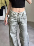 Jeans Silver White Dirty Fit Leg Low Women Baggy American Vintage Wide Waist Jeans Y2k Style Destroy Wash 2024 New Denim Pants