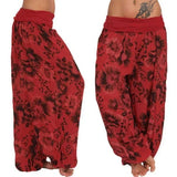 DERMEARNE Women Boho Loose Pants Paisley Print High Waist Ankle Tied Harem Pants Baggy Long Bloomers Trousers Female Trousers Pantalones