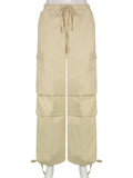 Y2K Drawstring Baggy Cargo Pants Women High Waist Sweatpant Trousers Vintage Street Loose Wide Leg Joggers Pant