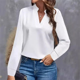 DERMEARNE Women's Youth Top Mujer Elegant White Chiffon Blouse Spring Autumn Casual Long Sleeve Shirts and Blouse OfficeTops Woman 2025