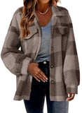 DERMEARNE Autumn Winter Women's Thickened Plaid Lamb Velvet Jacket with Pockets Buttoned Fluffy Outerwear Casual Loose Fit Coat