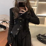 DERMEARNE Y2k Grey Vintage Women Kint Sweater Harajuku Long Sleeve Cardigan Irregular Korean Fashion Slim Autumn Jerseys Casual