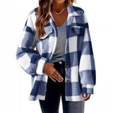 DERMEARNE Autumn Winter Women's Thickened Plaid Lamb Velvet Jacket with Pockets Buttoned Fluffy Outerwear Casual Loose Fit Coat