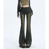 2024 Spring Autumn Women Splicing Micro Flared Jeans Vintage High Waisted Slim Fit Trousers Harajuku Street Trendy Denim Pants