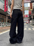 Grunge Black Jeans Women Y2k Vintage Oversized High Street Wide Cargo Denim Trousers Casual Baggy Straight Denim Pants