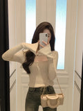 Autumn Korean Fashion Knitted Sweater Y2k Crop Tops Women Casual Long Sleeve Elegant Slim Pullovers Outwear Office Lady