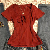 DERMEARNE Y2k Top Summer Stripe Harajuku Sexy T Shirts Casual Girl Aesthetic Gothic Body Tee Crop White Korean Grunge Short Sleeve Women