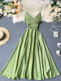 DERMEARNE Summer Robe 2025 Dress Women V Neck Long Party Evening Dresses Sexy Tank Backless Spaghetti Strap Maxi Female Holiday Vestidos
