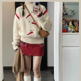 Y2k Vintage Women Sweater Harajuku Turtleneck Embroidery Korean Fashion Knitted Pullovers Loose Winter Kawaii Christmas