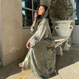 DERMEARNE Fashion Shiny Abayas for Women Muslim Kimono Open Cardigan Dubai Kaftan Turkey Robe Arab Kebaya Islam Clothing Ramadan Eid Dress