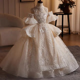 DERMEARNE Girls High-end Dress Fluffy Yarn Light Luxury Niche Party Princess Dress Children Host Piano Performance Dress Dance