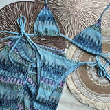 DERMEARNE Knitbikini Set Of Three Sexy Striped Swimwear Middle Age Polyester Fiber Beach Style Printed Knitted Bikini