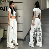 DERMEARNE Korean Y2K Streetwear White Jogging Sweatpants Women Harajuku Sports Pants Oversized Hip Hop Letter Wide Leg Trousers
