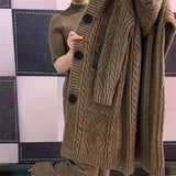 Spring Autumn 2024 New Jacquard Twists Cardigan Sweater Large Size Women Long Hooded Single Breasted Knitted Cardigan Coat M-5XL