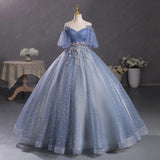 DERMEARNE New Gray Blue Elegant Temperament, Beautiful Voice Solo Performance Costume, Fluffy Skirt, Annual Party Hosting Evening Gown