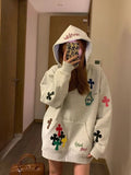 DERMEARNE Spring and Autumn Hoodie Women's 2025 New Popular Embroidered Colorful Cross Lazy Style Loose Top
